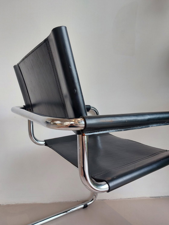 Image 1 of 4x Fasem S34 Dining Chairs In Black Leather By Mart Stam