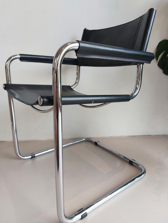 Image 1 of 4x Fasem S34 Dining Chairs In Black Leather By Mart Stam