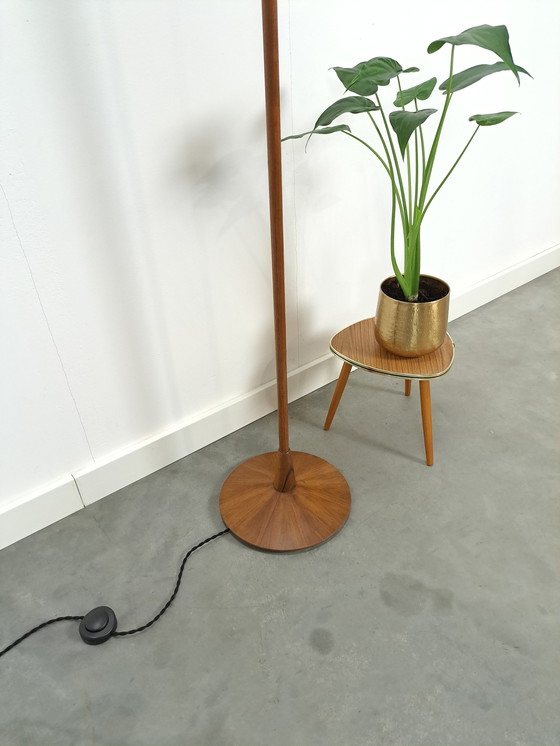 Image 1 of Floor Lamp With Walnut Veneer And Fabric Wire Shade, Floor Lamp