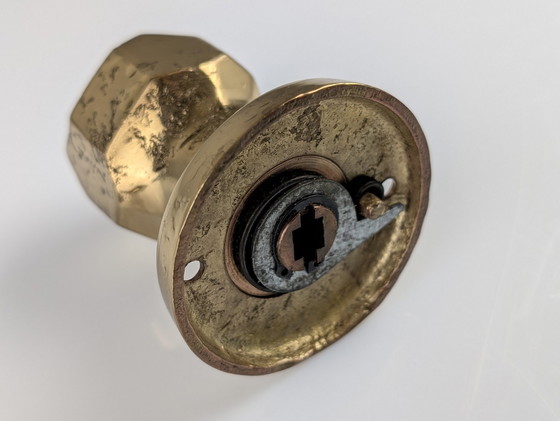 Image 1 of Pair Of Sculptural Brutalist Rotating Bronze Door Knobs, 1970S