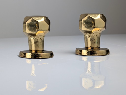 Pair Of Sculptural Brutalist Rotating Bronze Door Knobs, 1970S