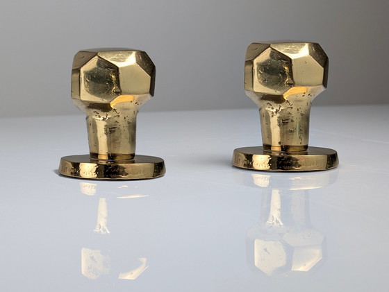 Image 1 of Pair Of Sculptural Brutalist Rotating Bronze Door Knobs, 1970S
