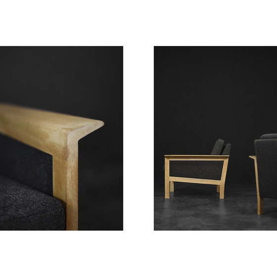 Image 1 of Pair of vintage Danish oakwood and felt armchairs, 1960s