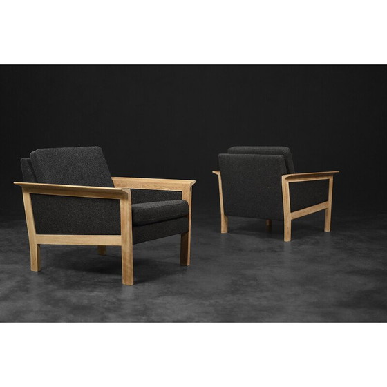Image 1 of Pair of vintage Danish oakwood and felt armchairs, 1960s