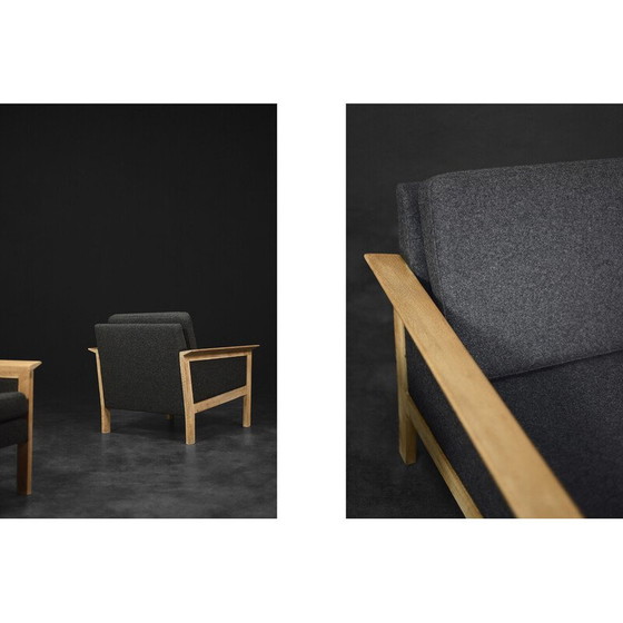Image 1 of Pair of vintage Danish oakwood and felt armchairs, 1960s