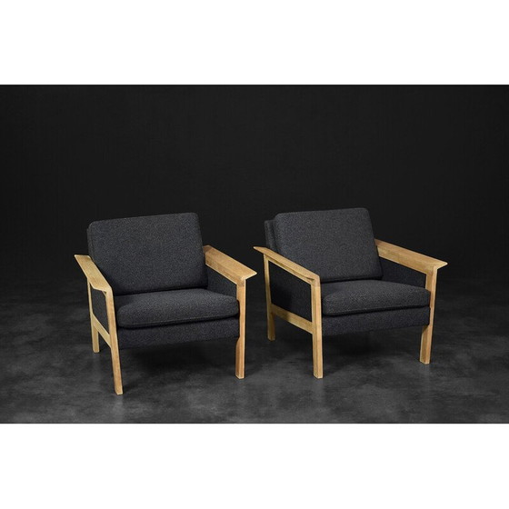 Image 1 of Pair of vintage Danish oakwood and felt armchairs, 1960s