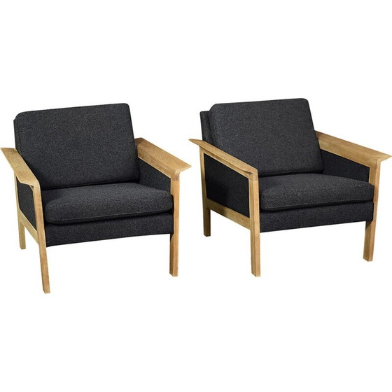 Image 1 of Pair of vintage Danish oakwood and felt armchairs, 1960s