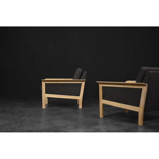 Image 1 of Pair of vintage Danish oakwood and felt armchairs, 1960s