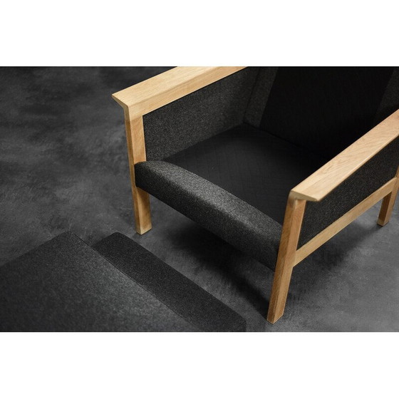 Image 1 of Pair of vintage Danish oakwood and felt armchairs, 1960s
