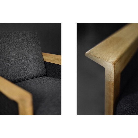 Image 1 of Pair of vintage Danish oakwood and felt armchairs, 1960s