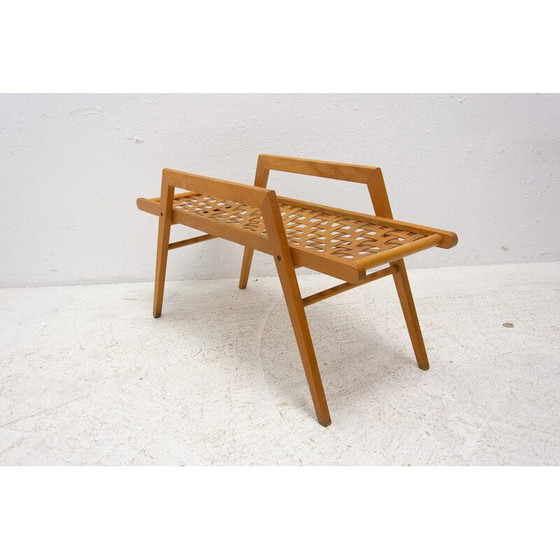 Image 1 of Vintage side table in beech wood with woven leather webbings, Czechoslovakia 1970s