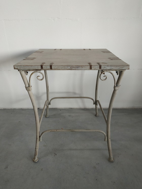 Image 1 of (Brocante) Tavolino laterale in legno e metallo per piante