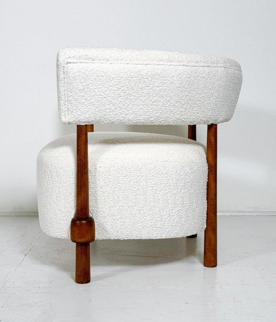 Image 1 of Pair Of Contemporary Armchairs, Wood And White Boucle Fabric, Italy