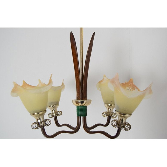 Image 1 of Lámpara de araña de madera de mediados de siglo, década de 1970