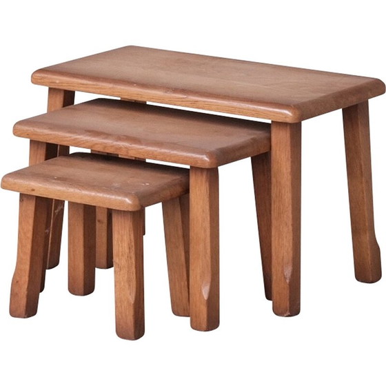 Image 1 of Vintage oakwood nesting tables, Belgium 1970s