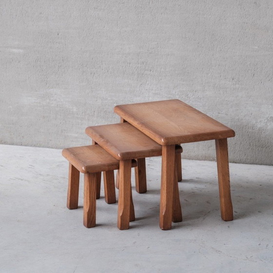 Image 1 of Vintage oakwood nesting tables, Belgium 1970s
