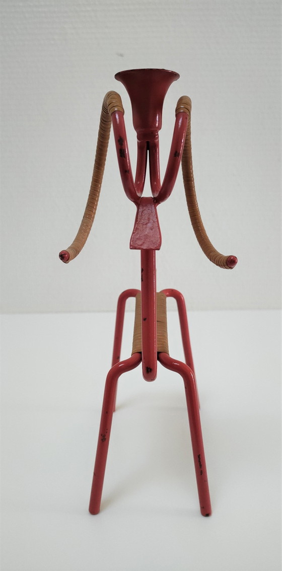 Image 1 of Aries Rattan Metal Candleholder 60s