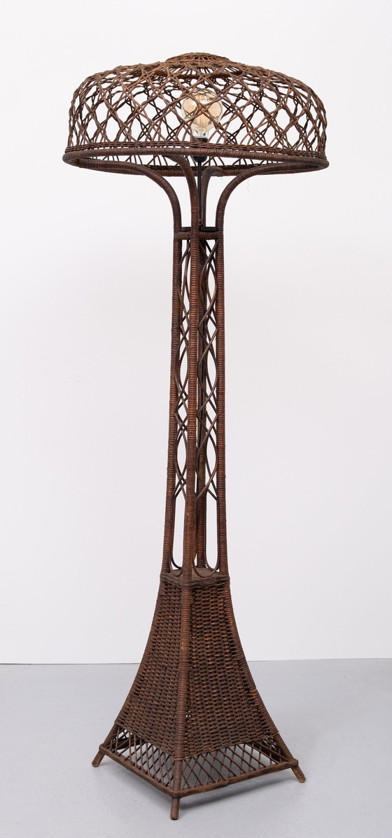 Image 1 of Beautiful Wicker Floor Lamp 1920s Amsterdam