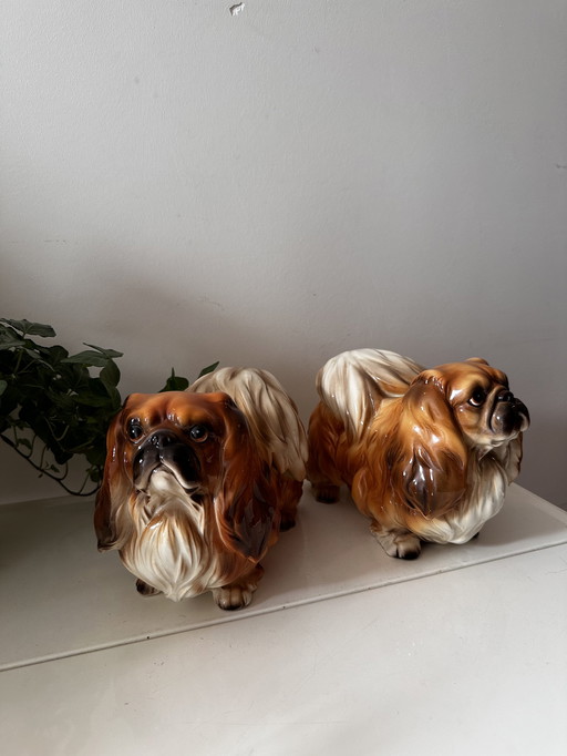 2x figurines en porcelaine de chien pékinois