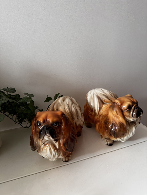 Image 1 of 2x Porcelain dog pekinese figurines