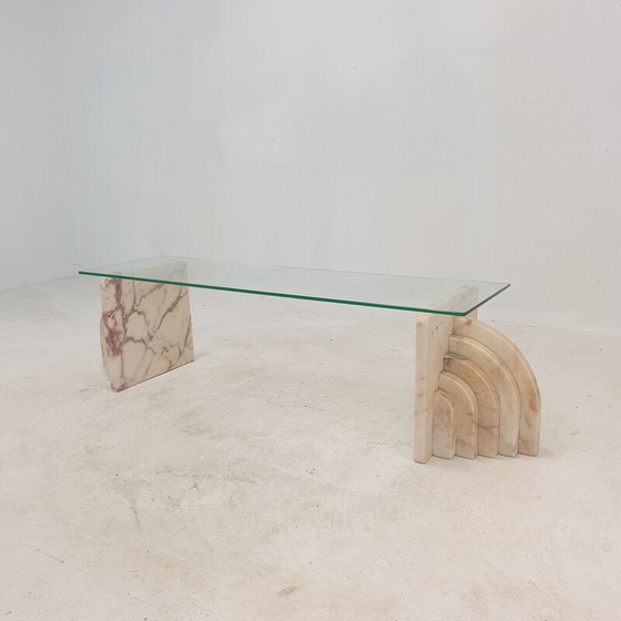 Image 1 of Vintage marble and glass coffee table, Italy 1970