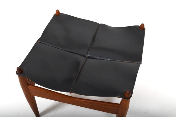 Image 1 of Ottoman en teck et cuir du Mid Century par Illum Wikkelsø, Danemark, années 1960