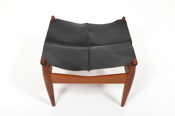 Image 1 of Ottoman en teck et cuir du Mid Century par Illum Wikkelsø, Danemark, années 1960