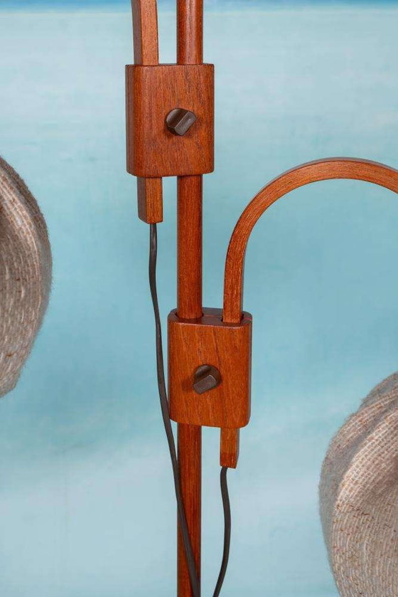 Image 1 of Lampada da terra Japandi Domus Danimarca, lampada ad arco vintage in teak