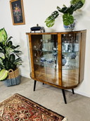 Glass beaded display cabinet, engraving in doors