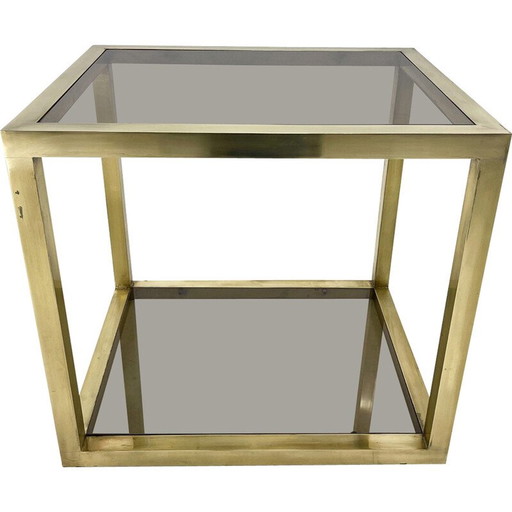 Vintage side table in brass and smoked glass, Italy 1970s