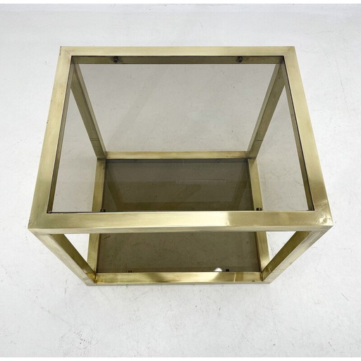 Vintage side table in brass and smoked glass, Italy 1970s