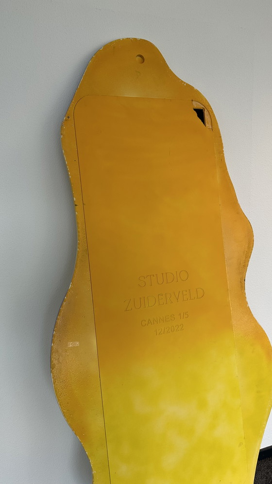 Image 1 of Miroir d'art peint à la main, résine, miroir jaune