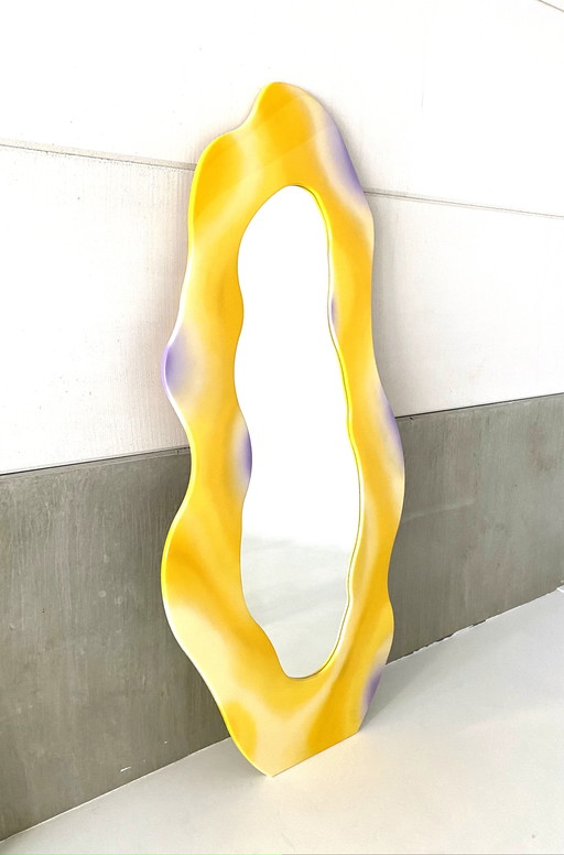 Miroir d'art peint à la main, résine, miroir jaune