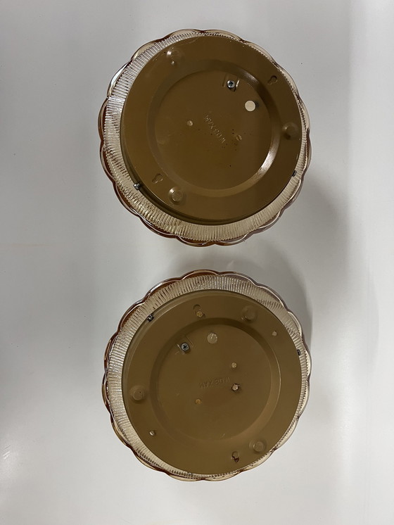 Image 1 of Set di lampade da parete/soffitto floreali di metà secolo, colore ambra/oro 