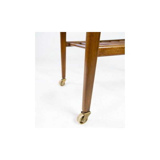 Image 1 of Vintage teak side table with shelf and casters Denmark 1960s