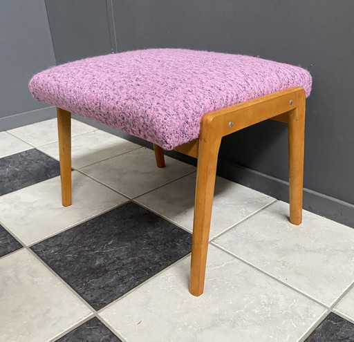 Pink Wool Foot Stool 1960S