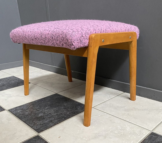 Image 1 of Pink Wool Foot Stool 1960S