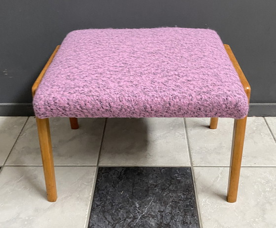 Image 1 of Pink Wool Foot Stool 1960S