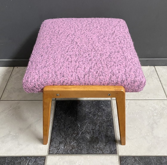 Image 1 of Pink Wool Foot Stool 1960S