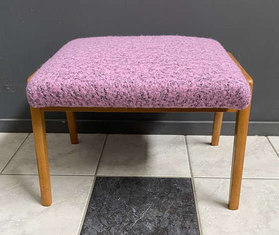 Image 1 of Pink Wool Foot Stool 1960S