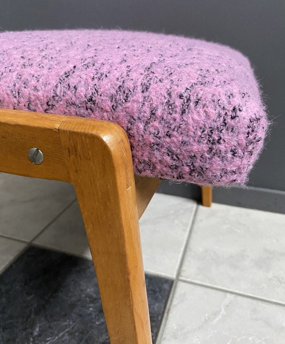 Image 1 of Pink Wool Foot Stool 1960S