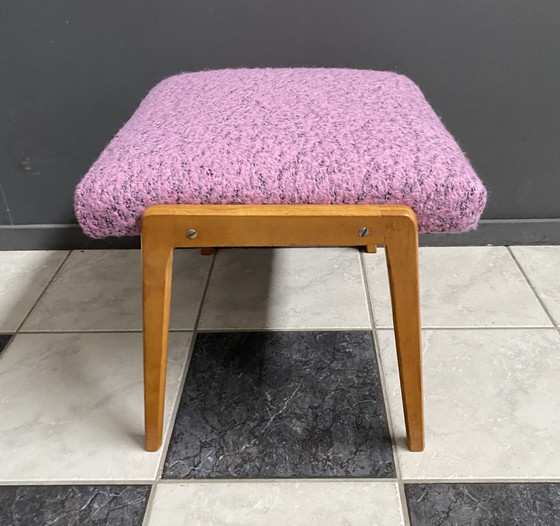 Image 1 of Pink Wool Foot Stool 1960S