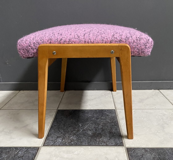 Image 1 of Pink Wool Foot Stool 1960S