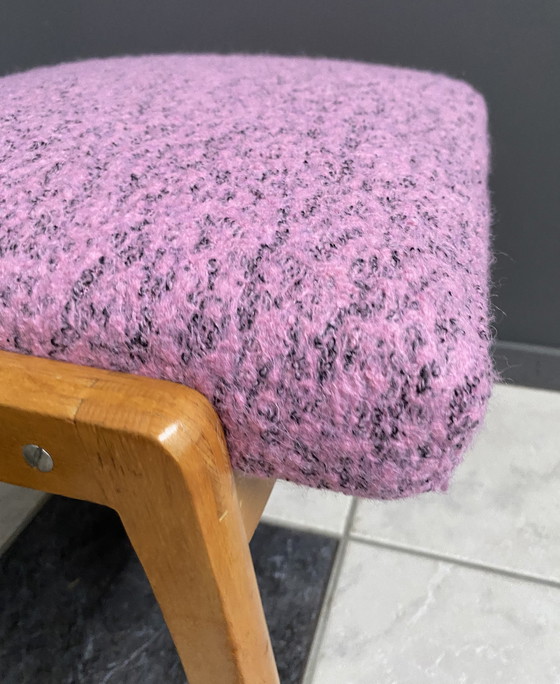 Image 1 of Pink Wool Foot Stool 1960S