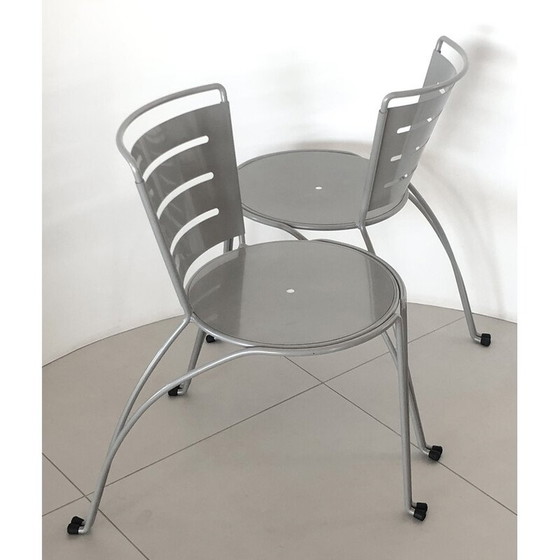 Image 1 of Pair of vintage garden chairs in wire and sheet steel by Jean-Michel Wilmotte for Tebong, France 1987