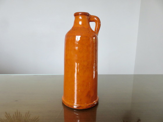 Image 1 of Vase With Handle, Orange Ceramic, France, 50s-60s