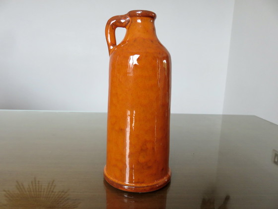 Image 1 of Vase With Handle, Orange Ceramic, France, 50s-60s