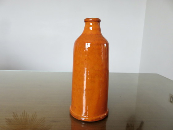 Image 1 of Vase With Handle, Orange Ceramic, France, 50s-60s