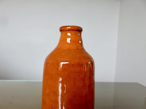 Image 1 of Vase With Handle, Orange Ceramic, France, 50s-60s