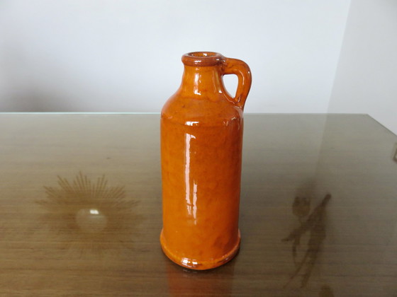 Image 1 of Vase With Handle, Orange Ceramic, France, 50s-60s